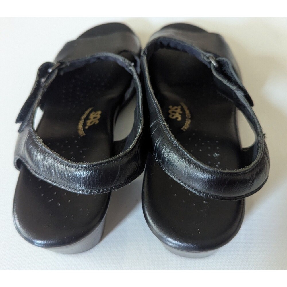 SAS Suntimer Sandals Women 8N Black Leather T-Strap Block Heel Comfort Shoes - Picture 4 of 11